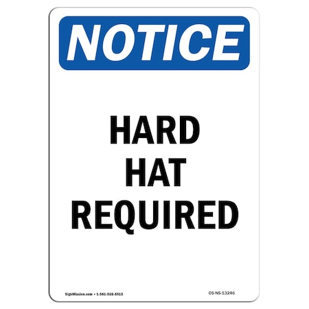 Signmission OSHA Sign, Hard Hat Required, 10in X 7in Aluminum, 7" W, 10" H, Portrait, Hard Hat Required Sign OS-NS-A-710-V-13246